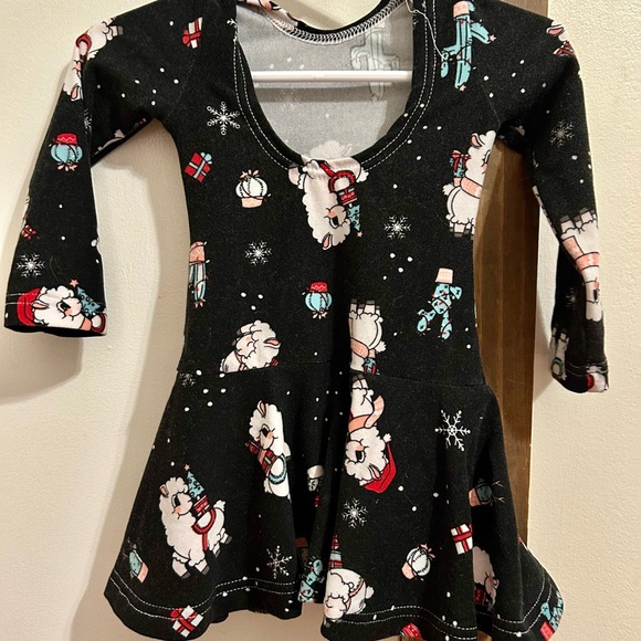 Black Dress with Llama and Gift Print - Picture 2 of 4